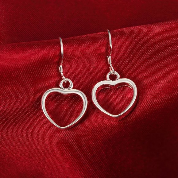 Beautiful Hollow Heart Drop Earrings 925 Sterling Silver - Picture 3 of 6
